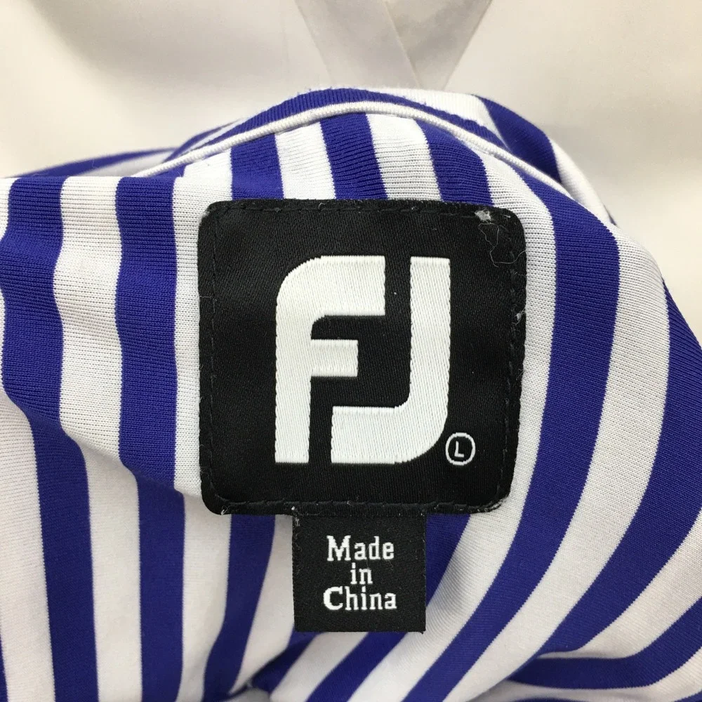 FootJoy Mens Large Blue White Striped Portland Golf Club Polo Shirt Short Sleeve